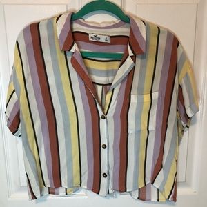 Women's Button down striped pastel top size Large